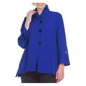 Moonlight Womens XL Blouse Bell Sleeve Ruffle Collar Button Jacket Blue Artsy